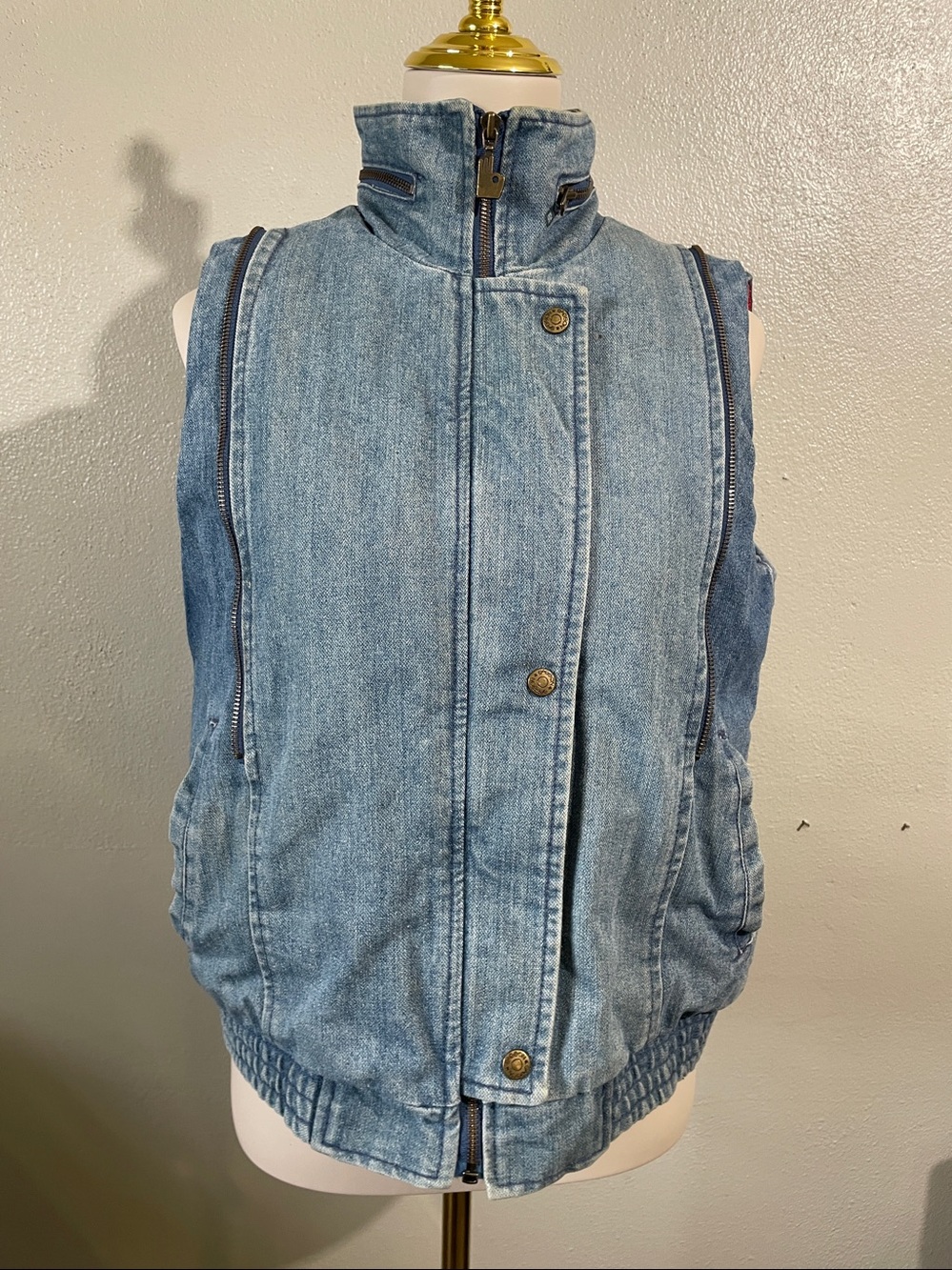 90s Convertible Denim Jacket Vest Zip Off Sleeves Hooded M Unisex Sasson VTG - Picture 2 of 12